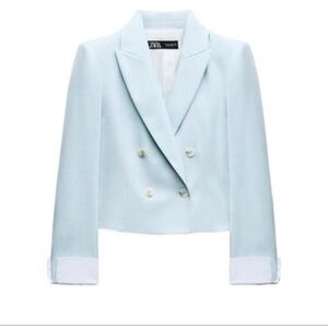 ZARA CONTRAST CUFF DOUBLE BREASTED LIGHT BLUE BLAZER